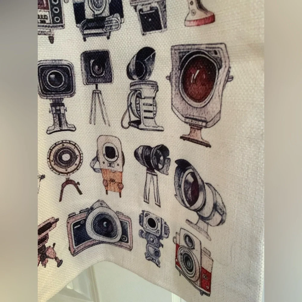Cotton Camera Print Tote Bag